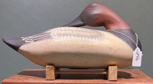 CLARENCE BAUER FULL SIZE CANVASBACK DECOY: 14" X 7"