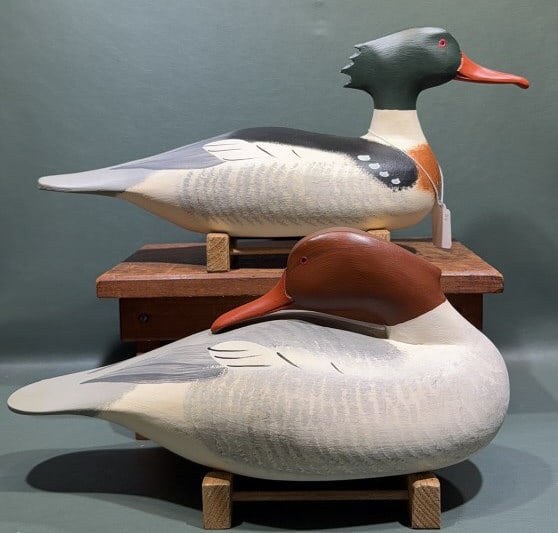 PAIR OF ART BOXLEITNER MERGANSERS: 18" X 7"
