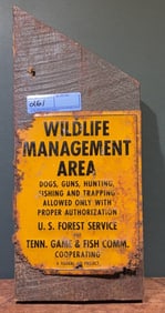 VINTAGE WILDLIFE MANAGEMENT AREA SIGN ON WOOD