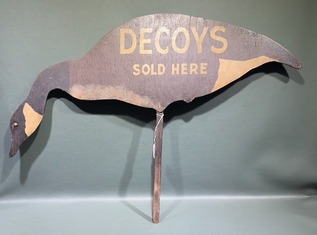 "DECOYS SOLD HERE" GOOSE SILHOUETTE SIGN: 20" X 29"