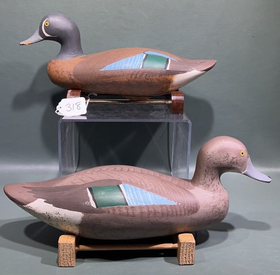 PAIR OF MADISON MITCHELL BLUE-WING TEAL DECOYS: 13" signed 1975