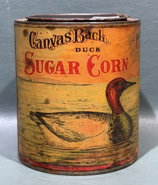 CANVASBACK DUCK SUGAR CORN CAN ~ ABERDEEN MD: 4-1/2" X 4"