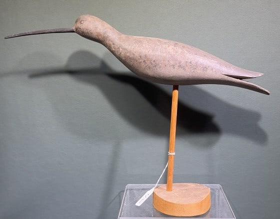 SIGNED H. GINK HAND CARVED SHOREBIRD ON BASE: 19" X 14"