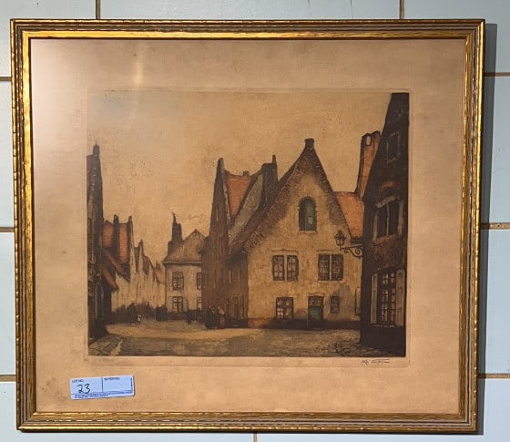 ALFRED VAN NESTE FRAMED STREET SCENE ETCHING (1 of 5)