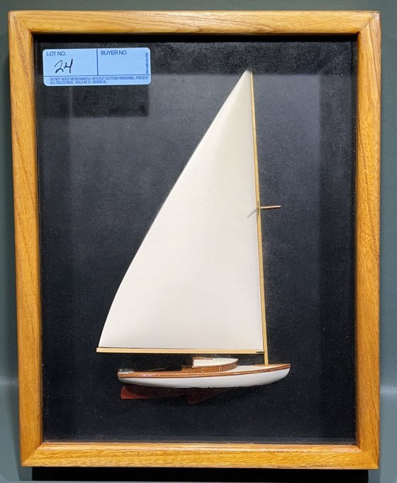 1/2 HULL SAIL BOAT DIORAMA: 11-3/4" X 14-1/2" X 2-1/2"