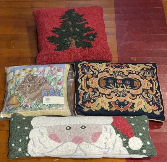 4 NEEDLEPOINT PILLOWS: ~