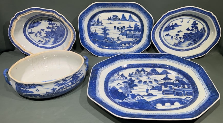 5 PIECES OF ANTIQUE CANTON SERVING PIECES (1 of 13)