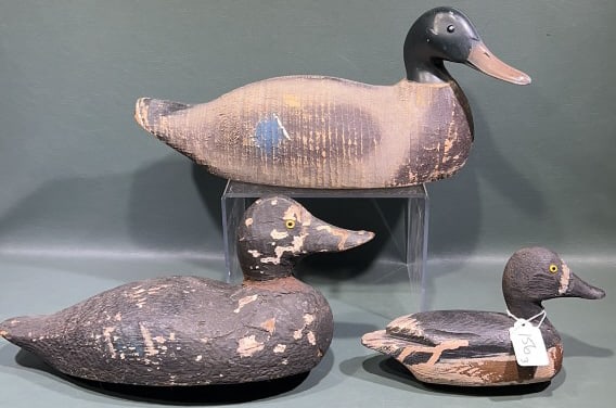 3 VARIOUS FACTORY WORKING DECOYS: 15-1/2" LONG