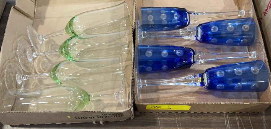 2 SETS OF COLORED GLASS STEMWARE: 10"