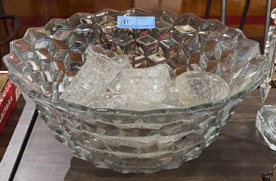 LARGE FOSTORIA PUNCH BOWL & CUP SET (1 of 4)