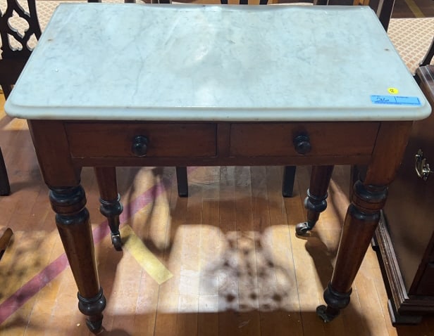 ANTIQUE MARBLE TOP WALNUT 2 DRAWER TABLE (1 of 5)