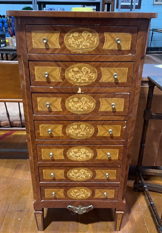 INLAID FRENCH LINGERIE CHEST: 44" X 21" X 14"