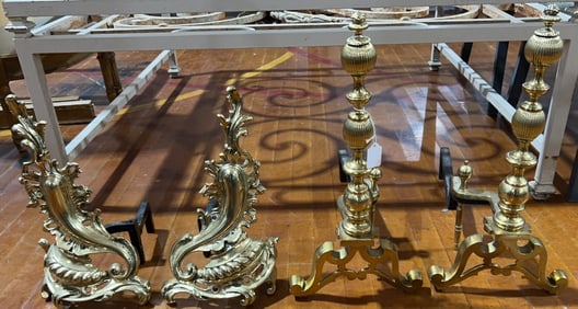 2 PAIR OF BRASS ANDIRONS