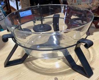 LARGE IRON BASE GLASS CENTER BOWL