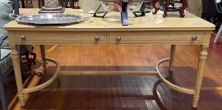 STOW-DAVIS 2 DRAWER PINE LIBRARY TABLE (1 of 10)