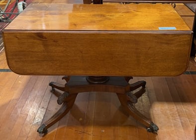 ANTIQUE CARVED MAHOGANY DROP LEAF TABLE