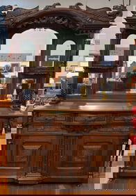 ANT CARVED WALNUT 2 PC SIDE BOARD W/GARGOYLES