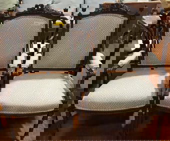 PAIR OF ANTIQUE FRENCH CARVED ARM CHAIRS