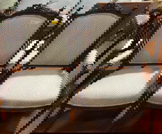 PAIR OF ANTIQUE FRENCH CARVED ARM CHAIRS: 41" X 24" X 23"