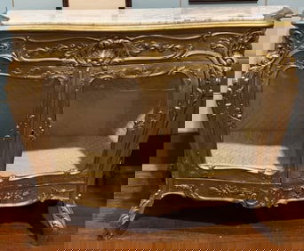 CARVED GOLD MARBLE TOP VITRINE CABINET