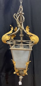 IRON CHANDELIER W/ GLASS SHADES