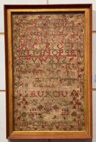 ANTIQUE FRAMED SAMPLER "SHOWS WEAR"