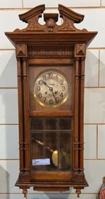 J. HUMBURT MACON WALNUT LEADED GLASS WALL CLOCK