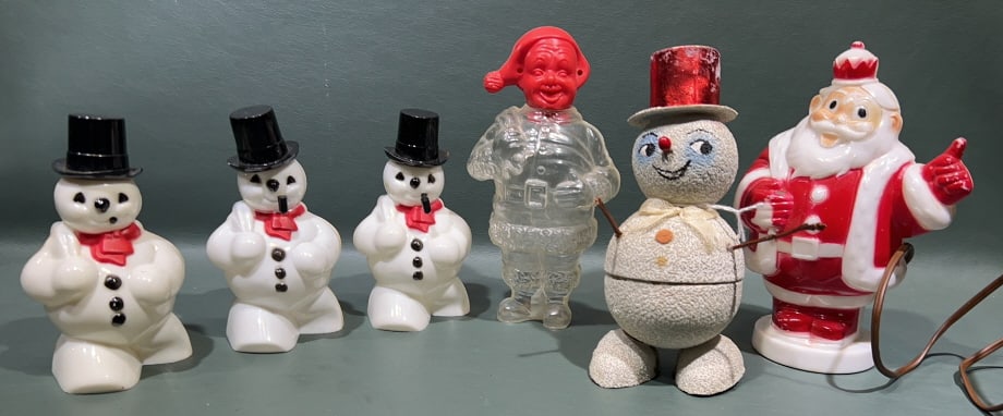 VINTAGE SANTA LIGHT & SNOWMEN: 6-1/2"