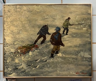 WILLIAM COOMBS OIL OF BOARD OF SNOW SCENE