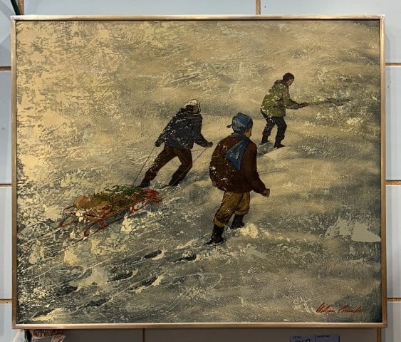 WILLIAM COOMBS OIL OF BOARD OF SNOW SCENE (1 of 3)