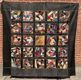 ANTIQUE HAND STITCHED CRAZY QUILT