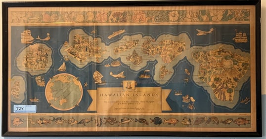 DOLE MAP OF HAWAIIAN ISLANDS ~ 1937