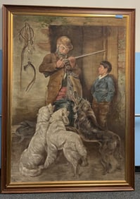 LG OIL PAINTNG OF HUNTER & DOGS