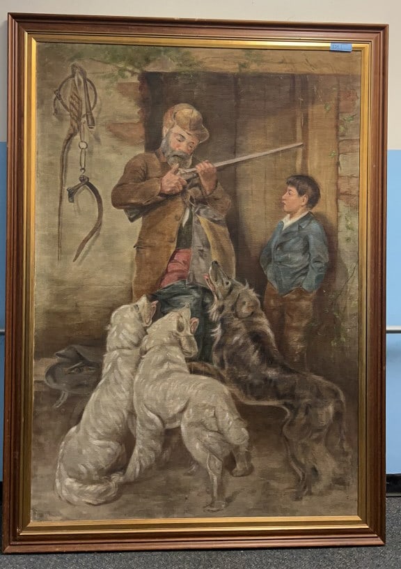 LG OIL PAINTNG OF HUNTER & DOGS (1 of 7)