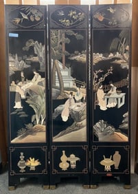 ORIENTAL 3 SECTION DECORATED SCREEN