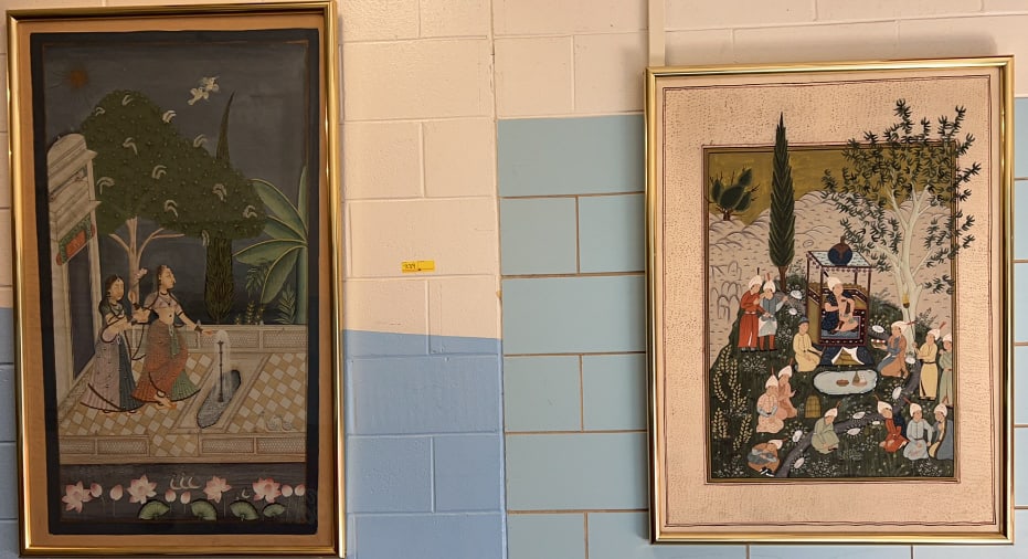 2 LARGE FRAMED PERSIAN PAINTINGS: 34" X 54-1/2"