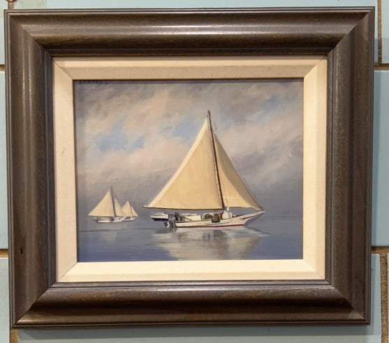 MARY EKROOS OIL ON BOARD OF CHESAPEAKE BAY BOATS: 15" X 13"