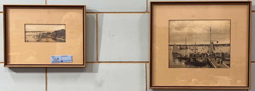 2 VINTAGE PHOTOS OF HARBORS & SAILBOATS: 16" X 14"