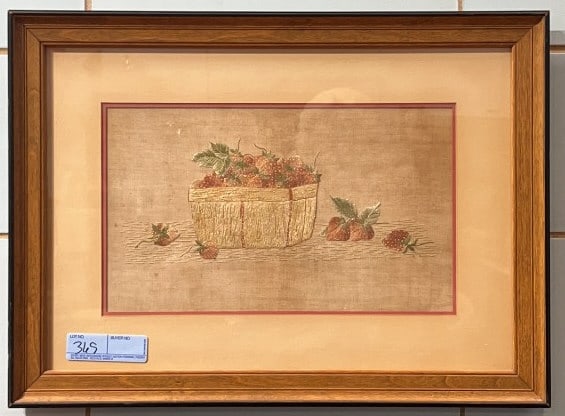 ANTIQUE FRAMED NEEDLEPOINT OF STRAWBERRIES (1 of 3)