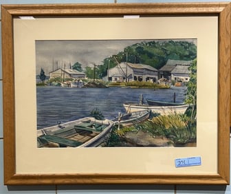 JANE CASTLE WATER COLOR OF HARBOR SCENE