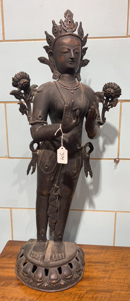 CAST IRON "BODHISATTVA" FIGURE: 30" X 13" X 9"