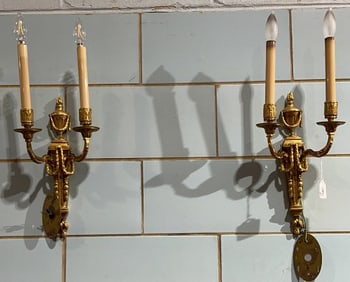 PAIR OF BRONZE WALL SCONCES
