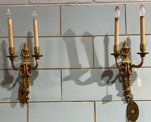 PAIR OF BRONZE WALL SCONCES: 15" X 8"