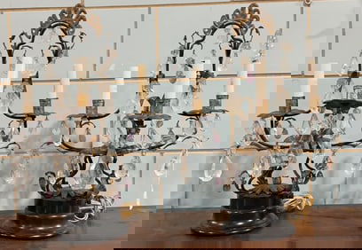 PAIR OF ANTIQUE CRYSTAL PRISM CANDLESTICK LAMPS