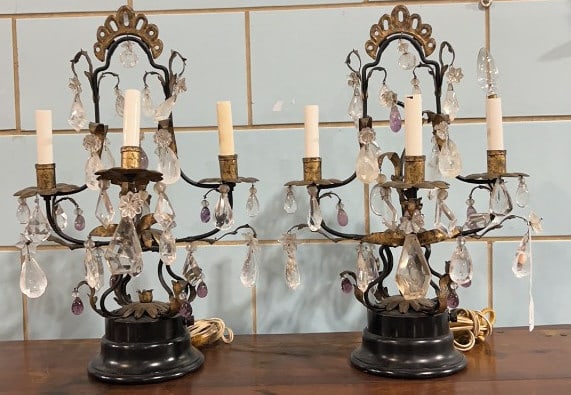PAIR OF ANTIQUE CRYSTAL PRISM CANDLESTICK LAMPS (1 of 6)