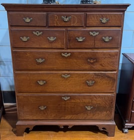 ANTIQUE INLAID "RD" WALNUT SEMI-TALL CHEST