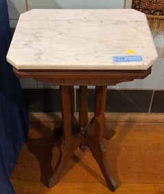 MARBLE TOP WALNUT STAND