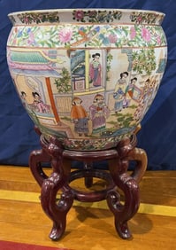 LARGE CHINESE KOI FISH BOWL W/ STAND