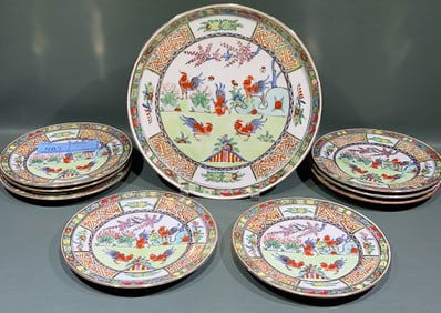 CHINESE DECORATED PLATES & MATCHING PLATER