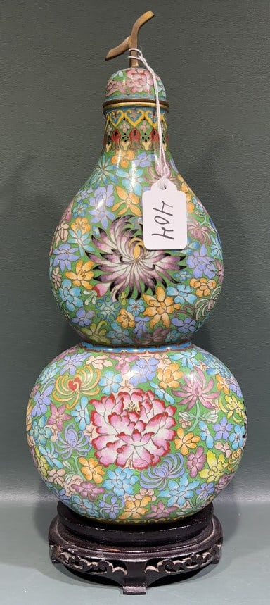 LARGE CLOISONNE VASE ON STAND (1 of 6)